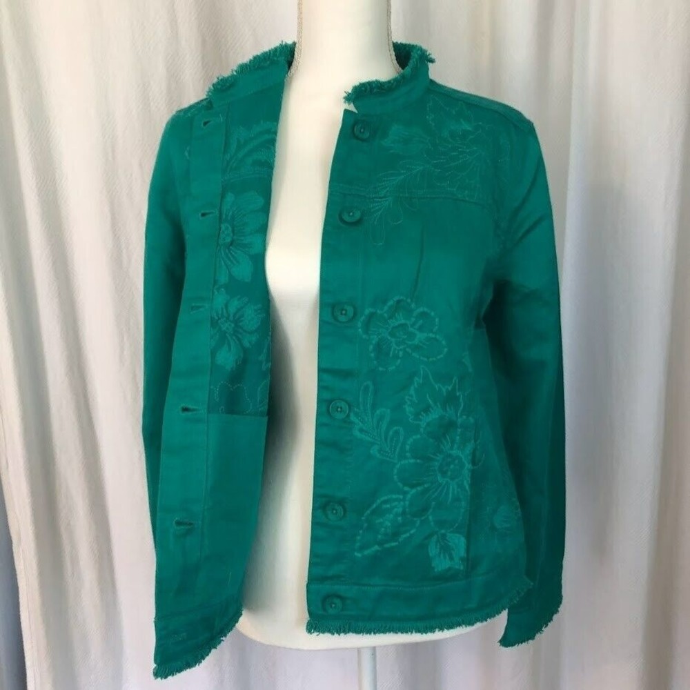Chico's NWT Linen Cotton Blend Embroidered Jacket Chico's Size 1